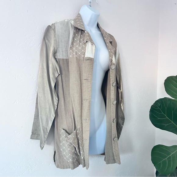 NEIL & DAVID Vintage Linen Lagenlook Patchwork Mixed Media Shirt Jacket Size S - Picture 8 of 13